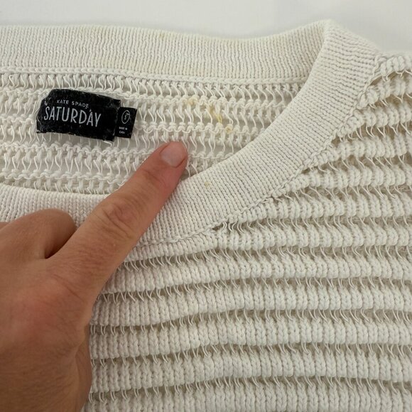 Kate Spade Saturday White Woven Knit Short Sleeve Boxy Crew Neck Boxy Sweater - Picture 3 of 5